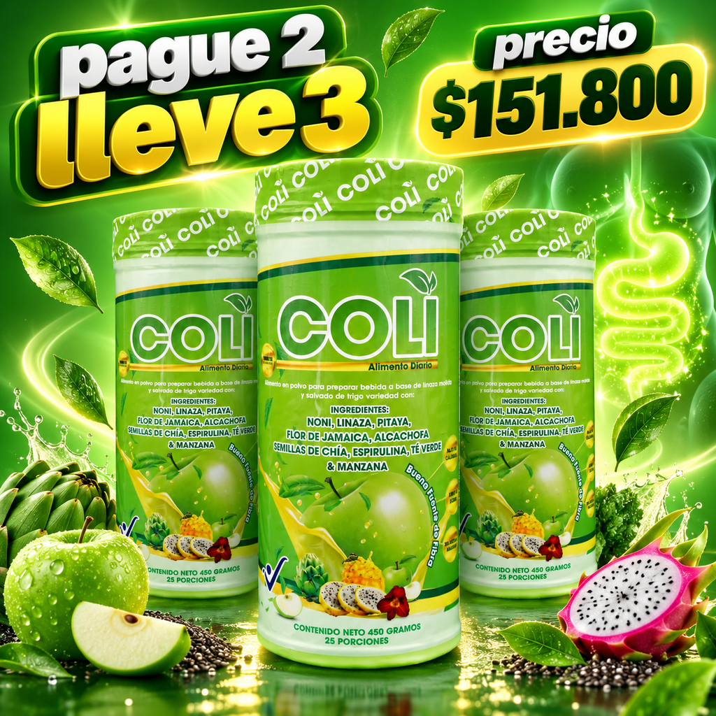 Envase de COLI Alimento Diario sobre fondo verde