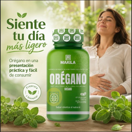 Envase de gomitas de orégano Makila de 500 mg y 60 unidades