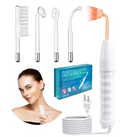 Masajeador facial de alta frecuencia blanco con cuatro electrodos de vidrio intercambiables