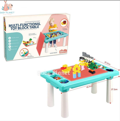 Mesa multifuncional para bloques de construcción junto a su empaque