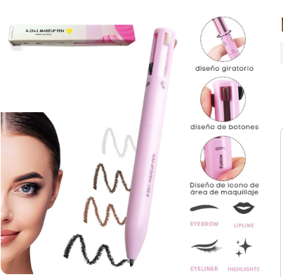 Lápiz de maquillaje 4 en 1 rosa con muestras de color y mecanismo giratorio