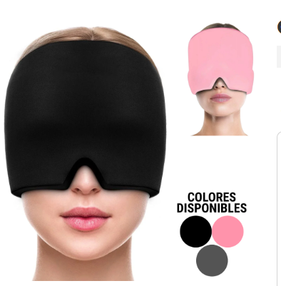 Gorro de gel envolvente sobre la cabeza, con muestras de color negro, rosado y gris