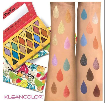 Paleta Sweet Medley y muestras de sus sombras mate y brillantes sobre la piel