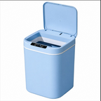 Caneca de basura con sensor en azul y tapa abierta