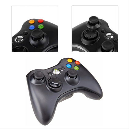Control inalámbrico genérico negro para Xbox 360 y detalles de botones