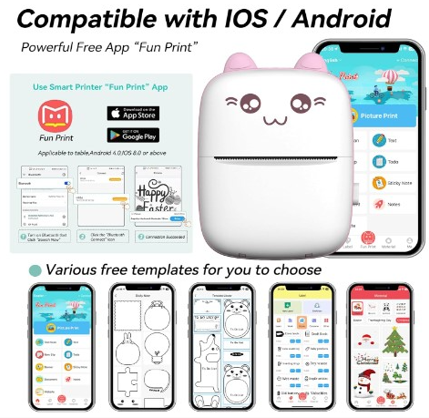 Mini impresora Bluetooth y aplicación compatible con iOS y Android