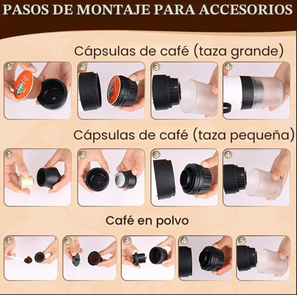 Pasos de montaje de los adaptadores para cápsulas y café molido
