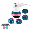 Masajeador corporal eléctrico blanco, azul y rosado con cabezales intercambiables