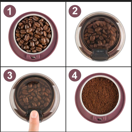 Pasos de uso del molino eléctrico para moler café