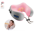 Almohada masajeadora eléctrica rosada y gris para cuello con controles integrados