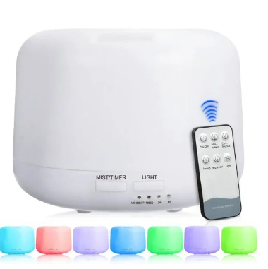 Difusor humidificador blanco con control remoto y luces LED de colores