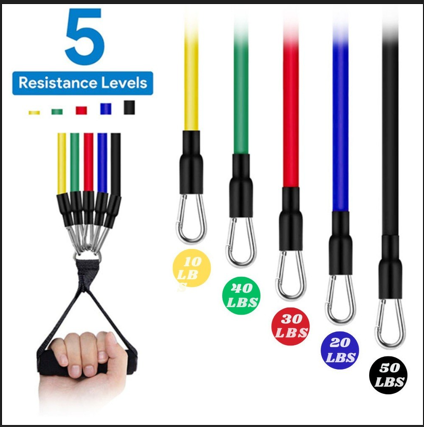 Cinco bandas tubulares con niveles de resistencia por color