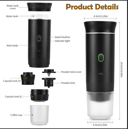 Componentes y detalles de la cafetera espresso portátil