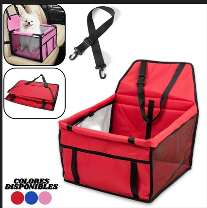 Asiento plegable para mascotas en carro con ejemplos de uso