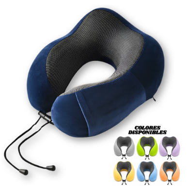 Almohada de cuello azul oscuro en forma de U con muestra de colores disponibles