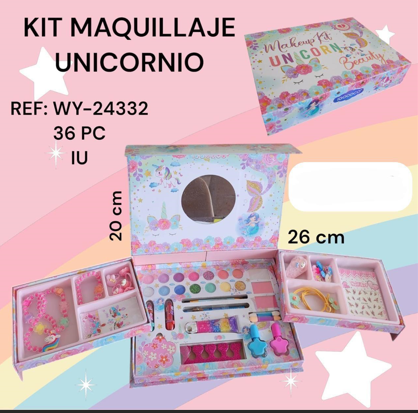 Kit de maquillaje Unicornio referencia WY-24332 con compartimentos laterales