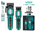 Combo VGR V-600 y V-900 con clipper, patillera, peines guía, cable USB-C y accesorios