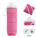 Botella plegable de silicona rosada de 600 ml abierta y plegada