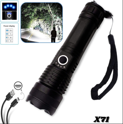 Linterna LED X71 recargable con correa y cable USB