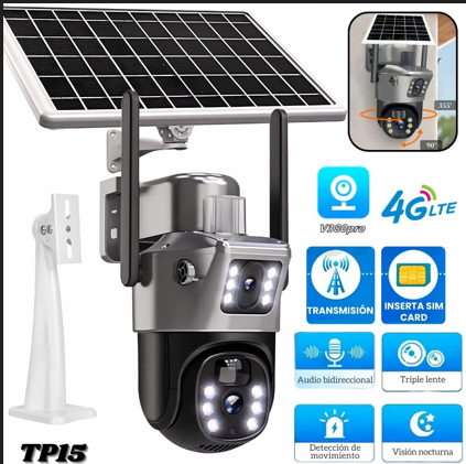 Cámara de seguridad 4G con panel solar y accesorios
