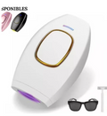 Depiladora IPL blanca con gafas de protección y referencias de los colores rosado y negro