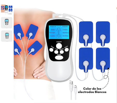 Electroestimulador recargable con cuatro electrodos y control de intensidad