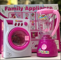 Set de lavadora y licuadora de juguete rosa y blanco