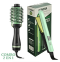 Combo de plancha verde y cepillo secador negro y verde para el cabello