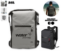 Mochila tipo bolsa seca de 25 litros disponible en gris y negro