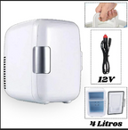 Mini nevera blanca de 4 litros con asa, interior y cable de 12 V