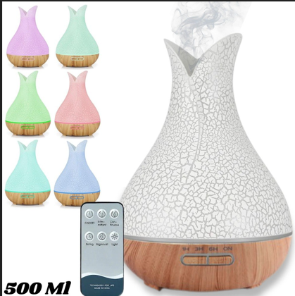 Difusor craquelado de 500 ml con base tipo madera y control remoto