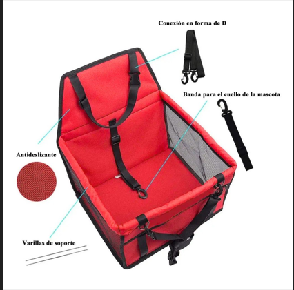 Canasta de viaje para mascotas con detalles de correa y varillas