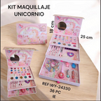 Kit de maquillaje Unicornio referencia WY-24330 en estuche rosa desplegable